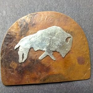 Copper Buffalo Bison Pin Brooch, Handmade, Mixed Metals, Unisex
